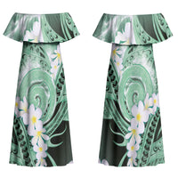 Piko Hawaiian Family Matching Off Shoulder Maxi Dress and Hawaiian Shirt Green Galaxy Spiral Plumeria Tribal Patterns DT05 Mom's Dress Green - Polynesian Pride
