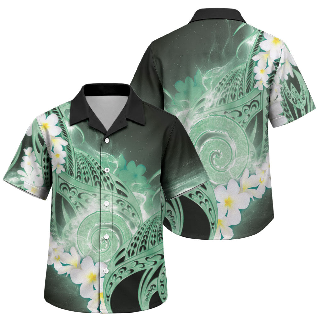 Piko Hawaiian Family Matching Off Shoulder Maxi Dress and Hawaiian Shirt Green Galaxy Spiral Plumeria Tribal Patterns DT05 Son's Shirt Green - Polynesian Pride