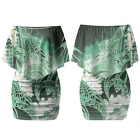 Piko Hawaiian Family Matching Off Shoulder Short Dress and Hawaiian Shirt Green Galaxy Spiral Plumeria Tribal Patterns DT05 Mom's Dress Green - Polynesian Pride