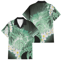 Piko Hawaiian Family Matching Off Shoulder Short Dress and Hawaiian Shirt Green Galaxy Spiral Plumeria Tribal Patterns DT05 Dad's Shirt - Short Sleeve Green - Polynesian Pride