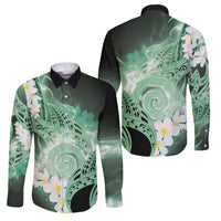 Piko Hawaiian Family Matching Puletasi and Hawaiian Shirt Green Galaxy Spiral Plumeria Tribal Patterns DT05 Dad's Shirt - Long Sleeve Green - Polynesian Pride