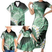 Piko Hawaiian Family Matching Short Sleeve Bodycon Dress and Hawaiian Shirt Green Galaxy Spiral Plumeria Tribal Patterns DT05 - Polynesian Pride