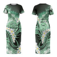 Piko Hawaiian Family Matching Short Sleeve Bodycon Dress and Hawaiian Shirt Green Galaxy Spiral Plumeria Tribal Patterns DT05 Mom's Dress Green - Polynesian Pride