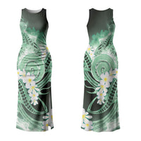 Piko Hawaiian Family Matching Tank Maxi Dress and Hawaiian Shirt Green Galaxy Spiral Plumeria Tribal Patterns DT05 Mom's Dress Green - Polynesian Pride