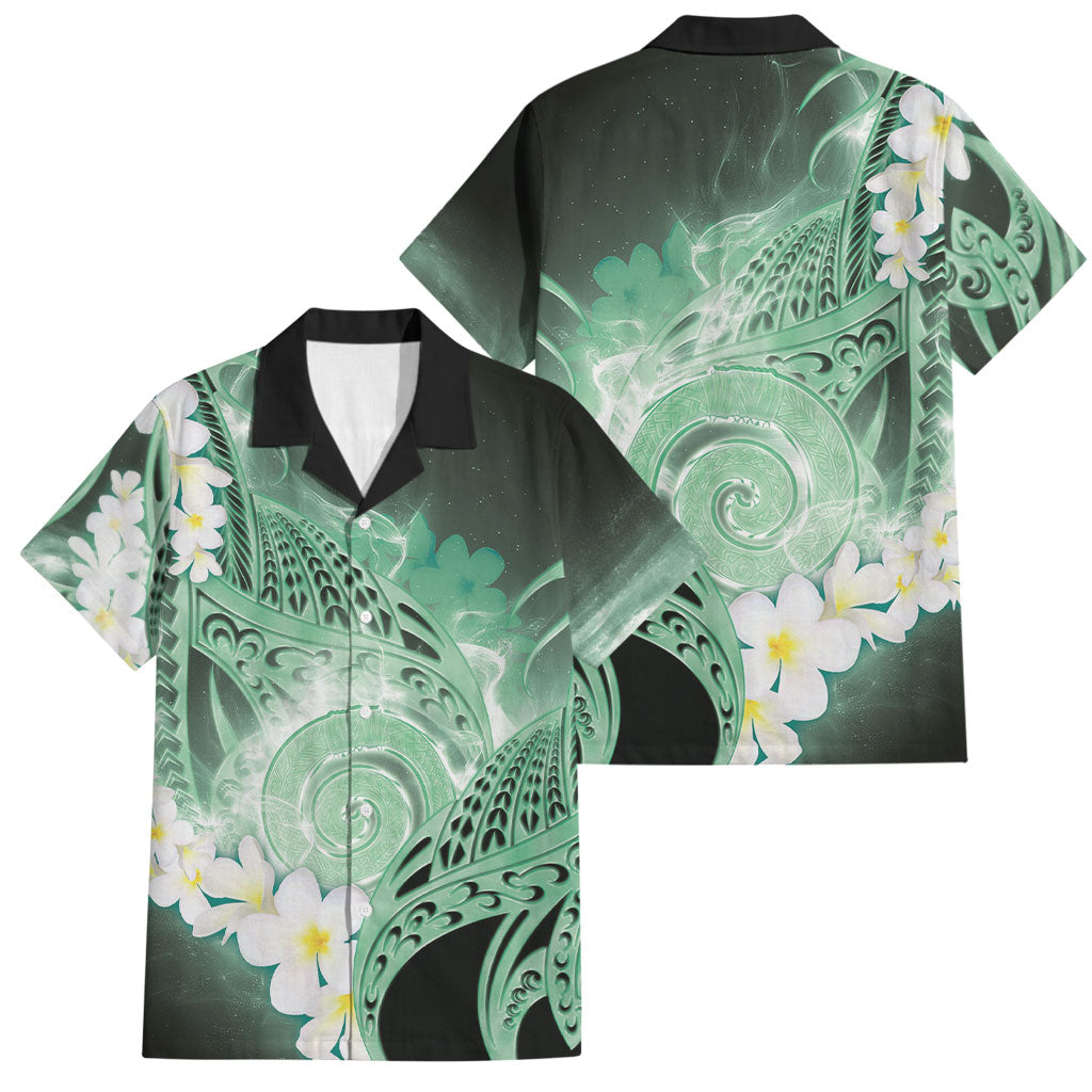 Piko Hawaiian Family Matching Tank Maxi Dress and Hawaiian Shirt Green Galaxy Spiral Plumeria Tribal Patterns DT05 Dad's Shirt - Short Sleeve Green - Polynesian Pride
