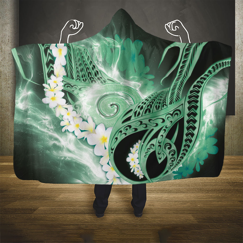 Piko Hawaiian Hooded Blanket Green Galaxy Spiral Plumeria Tribal Patterns DT05 - Polynesian Pride