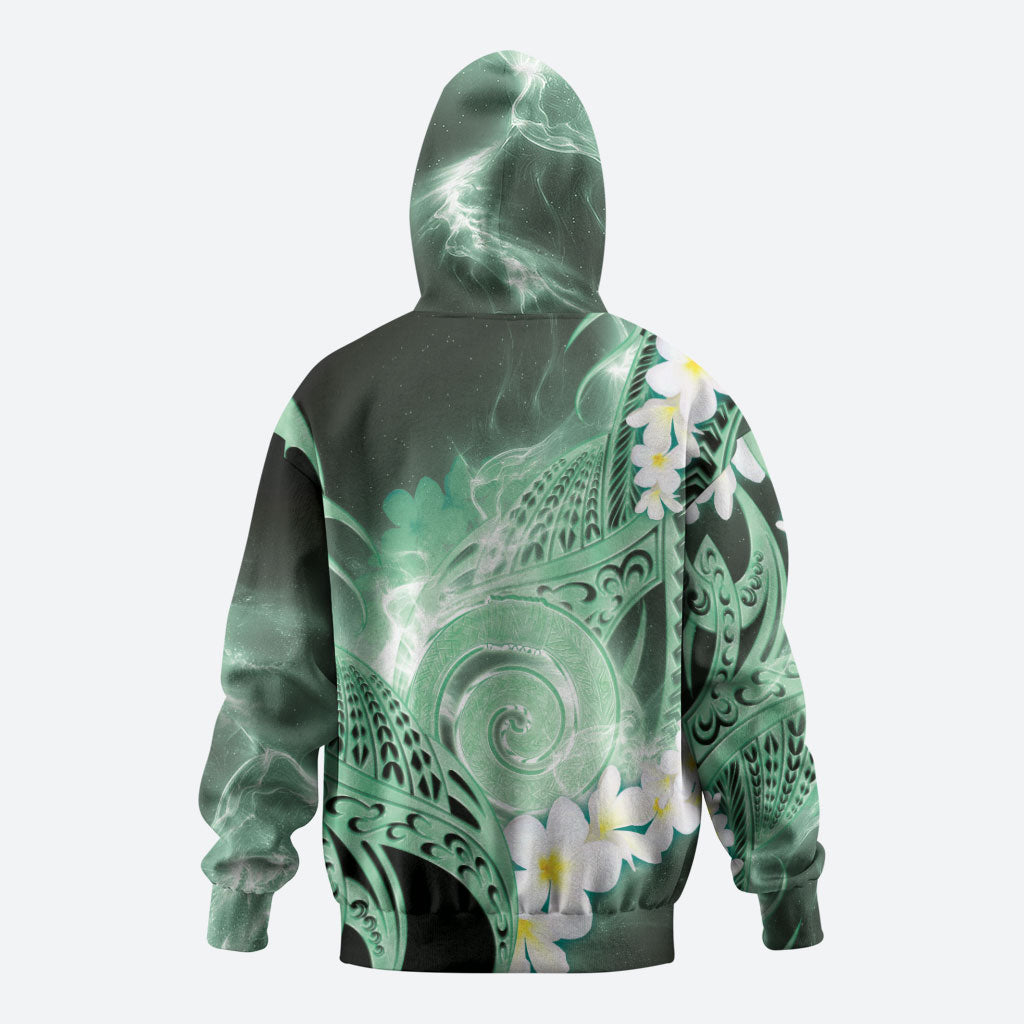 Piko Hawaiian Hoodie Green Galaxy Spiral Plumeria Tribal Patterns DT05 - Polynesian Pride