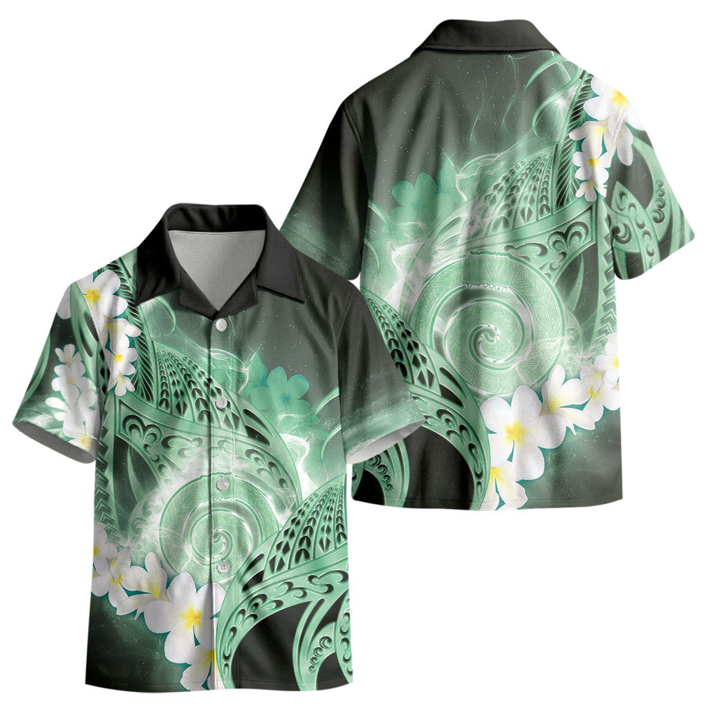 Piko Hawaiian Kid Hawaiian Shirt Green Galaxy Spiral Plumeria Tribal Patterns DT05 - Polynesian Pride