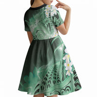 Piko Hawaiian Kid Short Sleeve Dress Green Galaxy Spiral Plumeria Tribal Patterns DT05 - Polynesian Pride