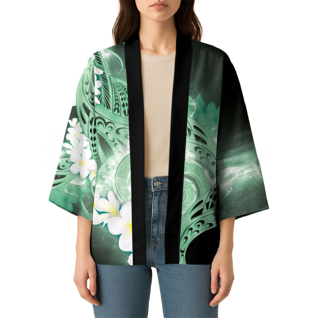 Piko Hawaiian Kimono Green Galaxy Spiral Plumeria Tribal Patterns DT05 - Polynesian Pride
