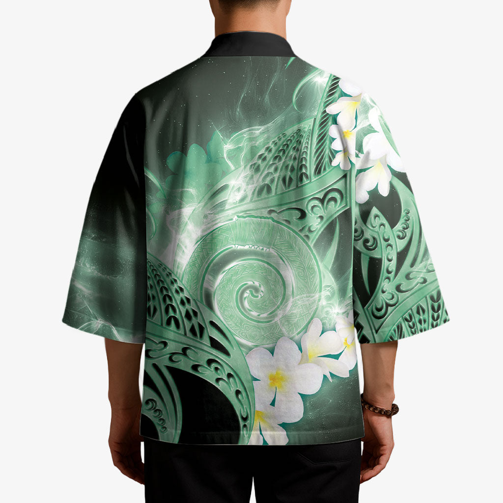 Piko Hawaiian Kimono Green Galaxy Spiral Plumeria Tribal Patterns DT05 - Polynesian Pride
