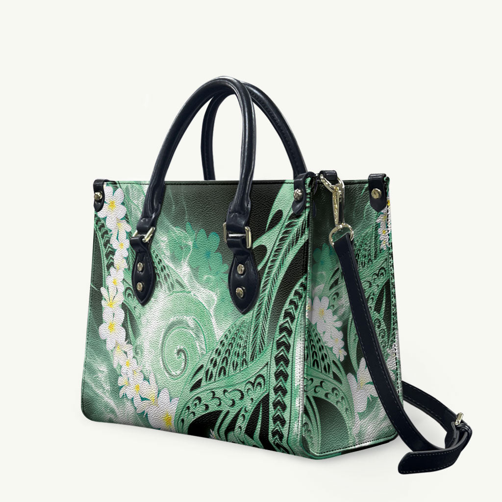 Piko Hawaiian Leather Bag Green Galaxy Spiral Plumeria Tribal Patterns DT05 Green - Polynesian Pride