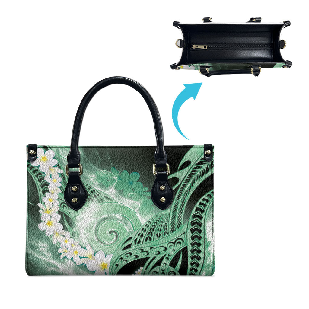 Piko Hawaiian Leather Bag Green Galaxy Spiral Plumeria Tribal Patterns DT05 - Polynesian Pride