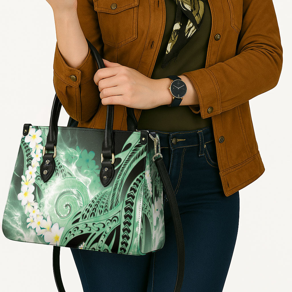 Piko Hawaiian Leather Bag Green Galaxy Spiral Plumeria Tribal Patterns DT05 - Polynesian Pride