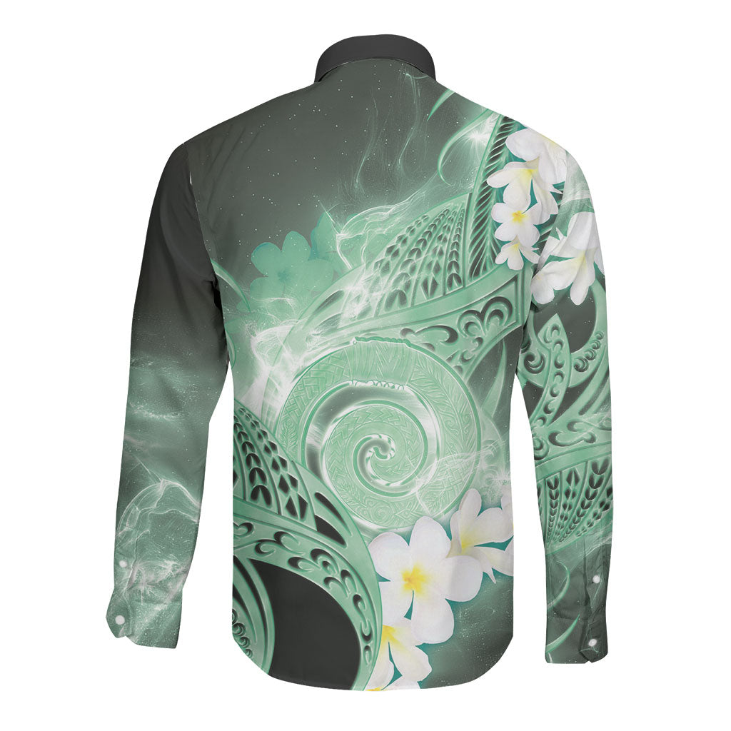 Piko Hawaiian Long Sleeve Button Shirt Green Galaxy Spiral Plumeria Tribal Patterns DT05 - Polynesian Pride