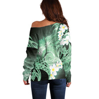 Piko Hawaiian Off Shoulder Sweater Green Galaxy Spiral Plumeria Tribal Patterns DT05 - Polynesian Pride