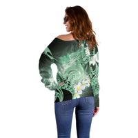 Piko Hawaiian Off Shoulder Sweater Green Galaxy Spiral Plumeria Tribal Patterns DT05 - Polynesian Pride