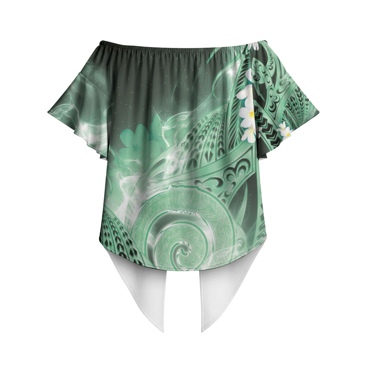Piko Hawaiian Off Shoulder Wrap Waist Top Green Galaxy Spiral Plumeria Tribal Patterns DT05 - Polynesian Pride