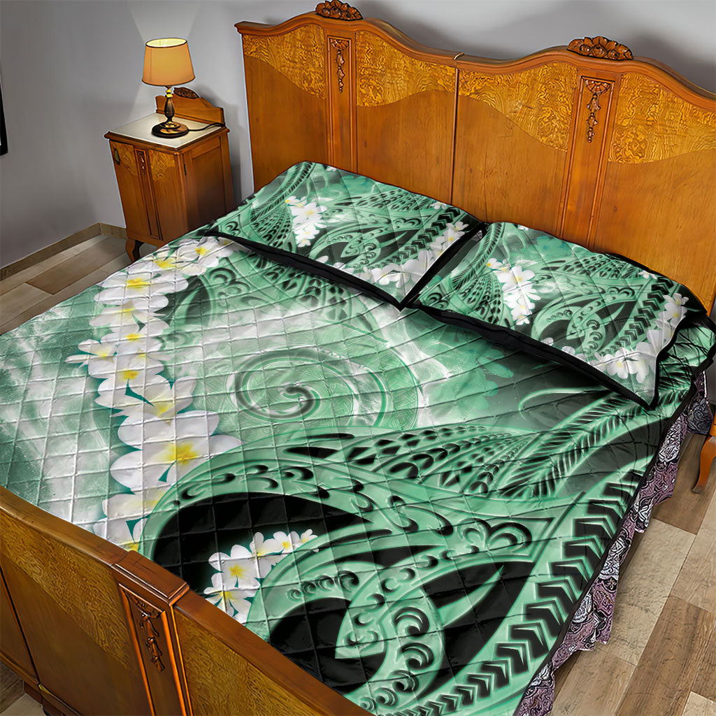 Piko Hawaiian Quilt Bed Set Green Galaxy Spiral Plumeria Tribal Patterns DT05 - Polynesian Pride