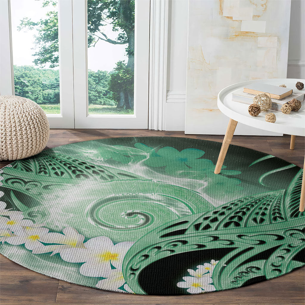 Piko Hawaiian Round Carpet Green Galaxy Spiral Plumeria Tribal Patterns DT05 - Polynesian Pride