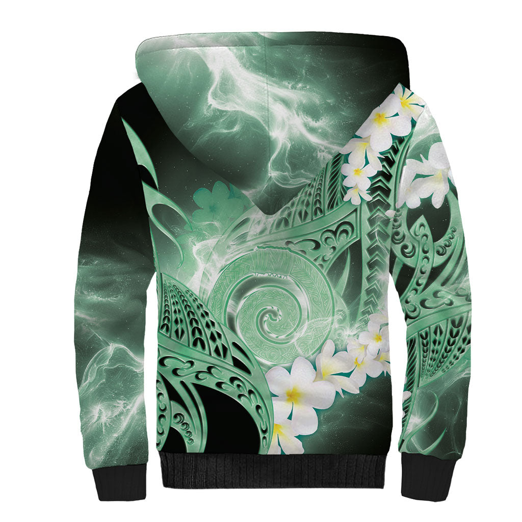 Piko Hawaiian Sherpa Hoodie Green Galaxy Spiral Plumeria Tribal Patterns DT05 - Polynesian Pride