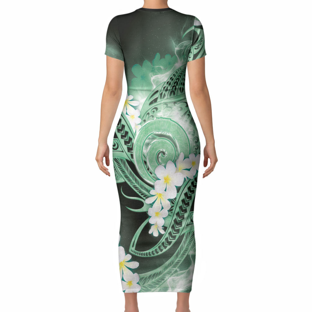 Piko Hawaiian Short Sleeve Bodycon Dress Green Galaxy Spiral Plumeria Tribal Patterns DT05 - Polynesian Pride