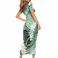 Piko Hawaiian Short Sleeve Bodycon Dress Green Galaxy Spiral Plumeria Tribal Patterns DT05 - Polynesian Pride