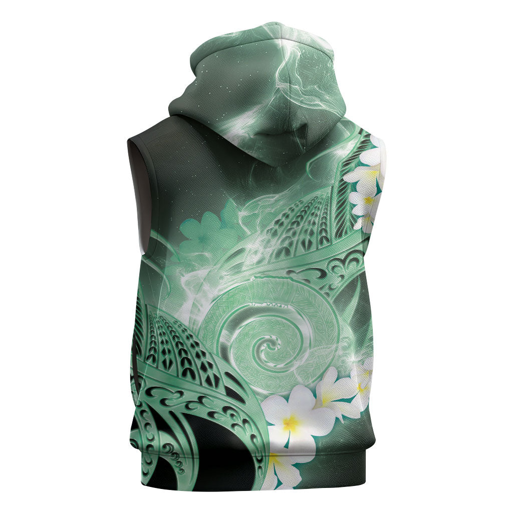 Piko Hawaiian Sleeveless Hoodie Green Galaxy Spiral Plumeria Tribal Patterns DT05 - Polynesian Pride