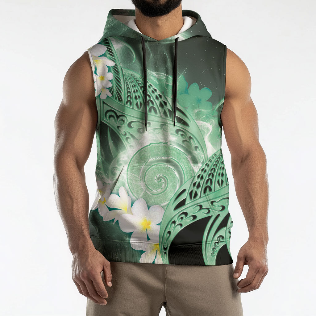 Piko Hawaiian Sleeveless Hoodie Green Galaxy Spiral Plumeria Tribal Patterns DT05 - Polynesian Pride