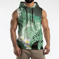 Piko Hawaiian Sleeveless Hoodie Green Galaxy Spiral Plumeria Tribal Patterns DT05 - Polynesian Pride