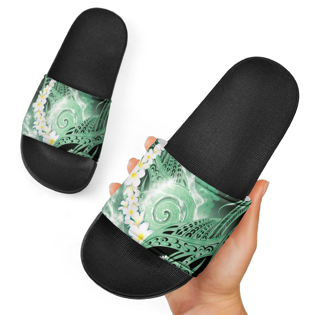 Piko Hawaiian Slide Sandals Green Galaxy Spiral Plumeria Tribal Patterns DT05 - Polynesian Pride
