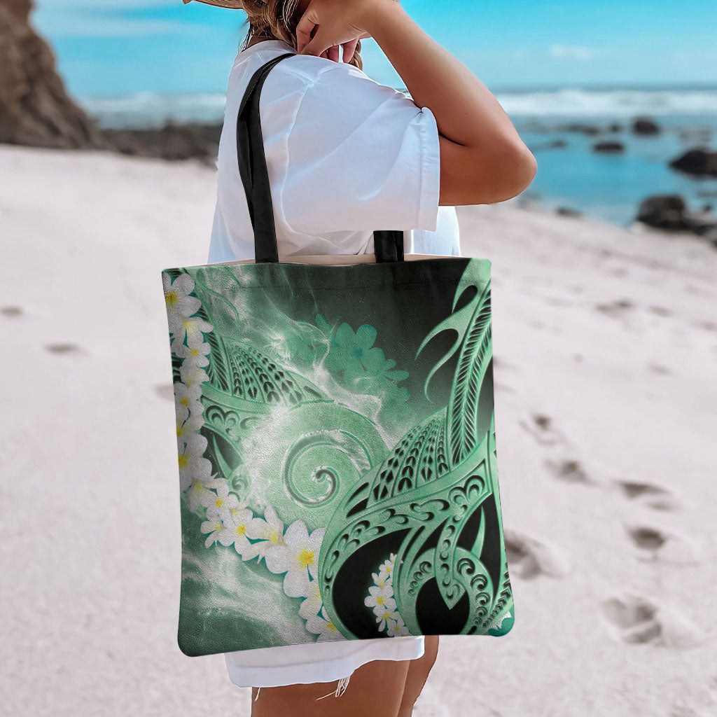 Piko Hawaiian Tote Bag Green Galaxy Spiral Plumeria Tribal Patterns DT05 - Polynesian Pride