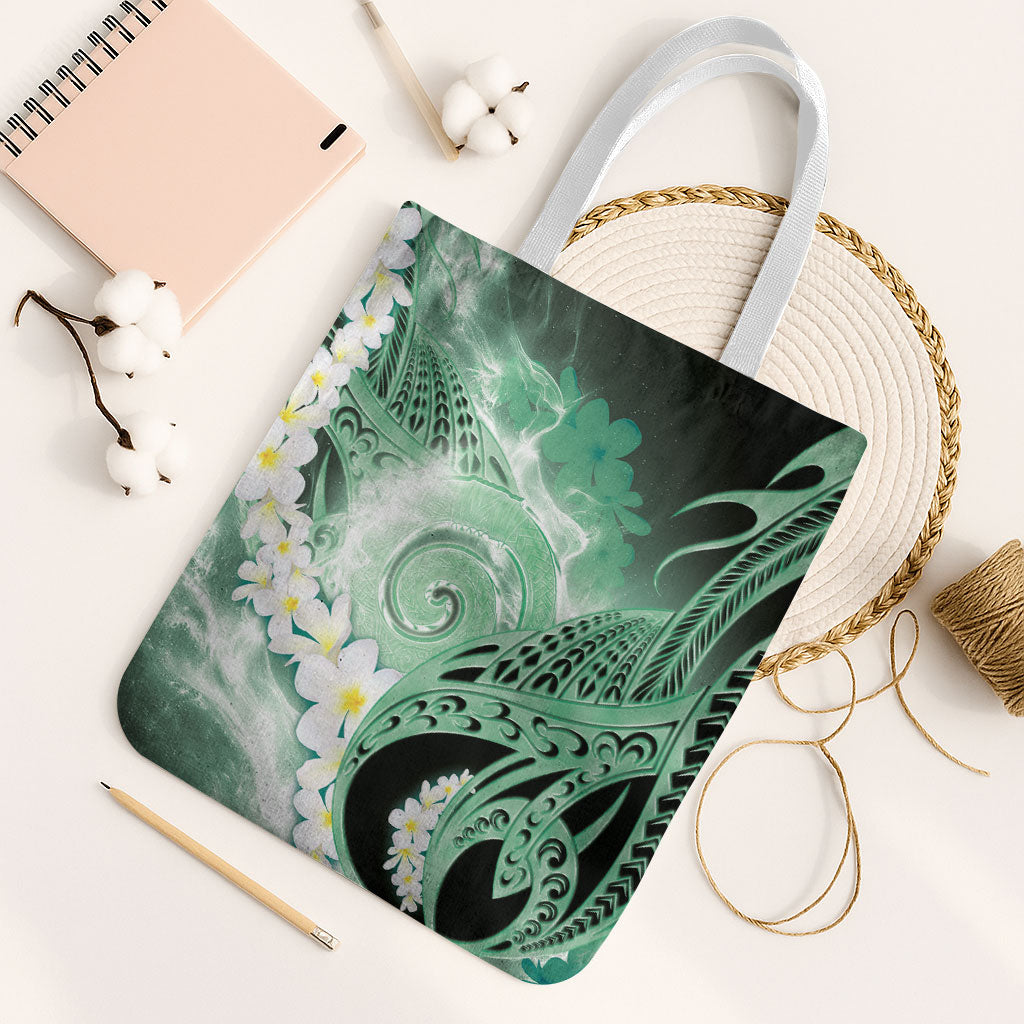 Piko Hawaiian Tote Bag Green Galaxy Spiral Plumeria Tribal Patterns DT05 White Strap One Size Green - Polynesian Pride