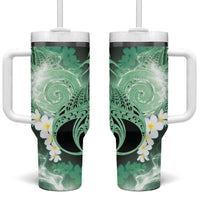 Piko Hawaiian Tumbler With Handle Green Galaxy Spiral Plumeria Tribal Patterns DT05 One Size: 40 oz Green - Polynesian Pride