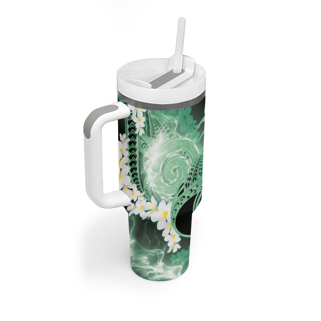 Piko Hawaiian Tumbler With Handle Green Galaxy Spiral Plumeria Tribal Patterns DT05 - Polynesian Pride