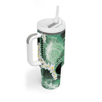 Piko Hawaiian Tumbler With Handle Green Galaxy Spiral Plumeria Tribal Patterns DT05 - Polynesian Pride