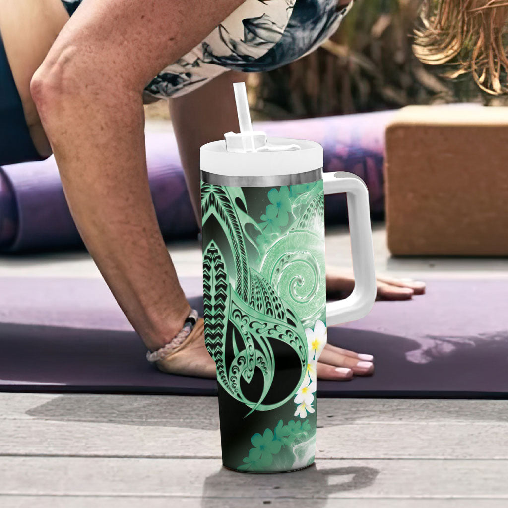 Piko Hawaiian Tumbler With Handle Green Galaxy Spiral Plumeria Tribal Patterns DT05 - Polynesian Pride