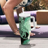 Piko Hawaiian Tumbler With Handle Green Galaxy Spiral Plumeria Tribal Patterns DT05 - Polynesian Pride