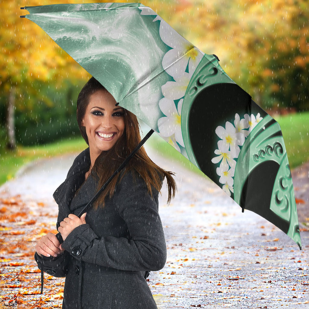 Piko Hawaiian Umbrella Green Galaxy Spiral Plumeria Tribal Patterns DT05 - Polynesian Pride