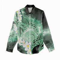 Piko Hawaiian Women Casual Shirt Green Galaxy Spiral Plumeria Tribal Patterns DT05 - Polynesian Pride