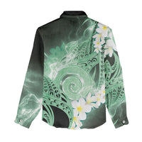 Piko Hawaiian Women Casual Shirt Green Galaxy Spiral Plumeria Tribal Patterns DT05 - Polynesian Pride