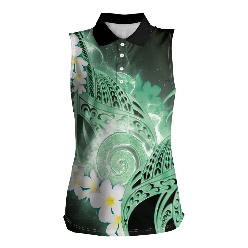 Piko Hawaiian Women Sleeveless Polo Shirt Green Galaxy Spiral Plumeria Tribal Patterns DT05 Female Green - Polynesian Pride