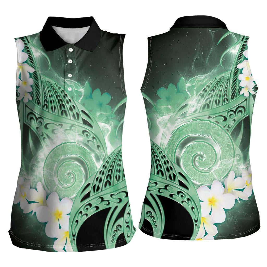 Piko Hawaiian Women Sleeveless Polo Shirt Green Galaxy Spiral Plumeria Tribal Patterns DT05 - Polynesian Pride