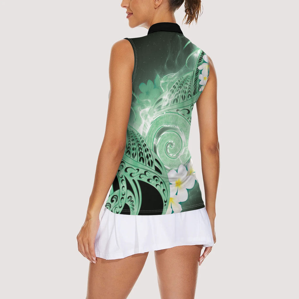 Piko Hawaiian Women Sleeveless Polo Shirt Green Galaxy Spiral Plumeria Tribal Patterns DT05 - Polynesian Pride