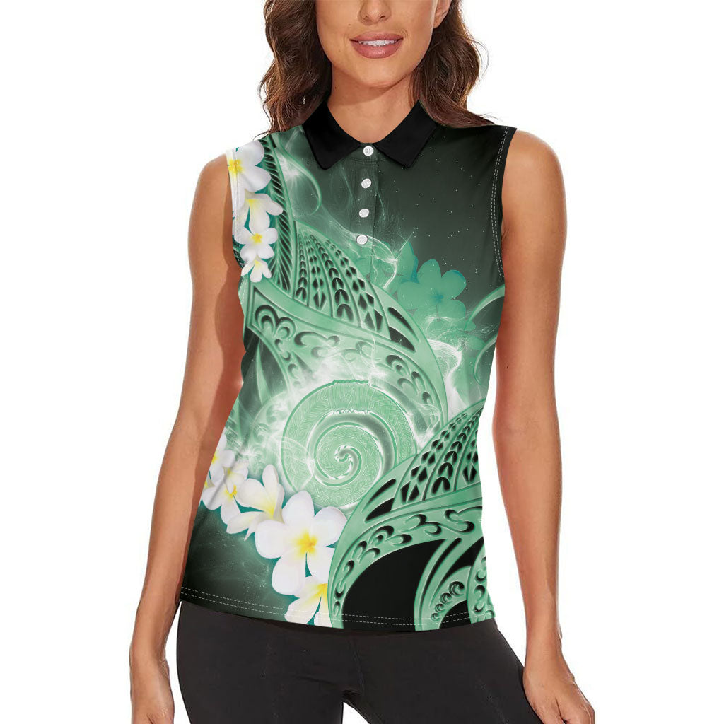 Piko Hawaiian Women Sleeveless Polo Shirt Green Galaxy Spiral Plumeria Tribal Patterns DT05 - Polynesian Pride