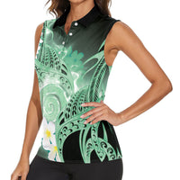 Piko Hawaiian Women Sleeveless Polo Shirt Green Galaxy Spiral Plumeria Tribal Patterns DT05 - Polynesian Pride