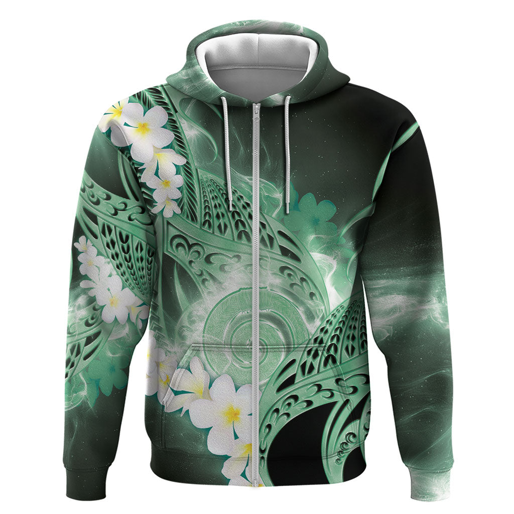Piko Hawaiian Zip Hoodie Green Galaxy Spiral Plumeria Tribal Patterns DT05 Zip Hoodie Green - Polynesian Pride