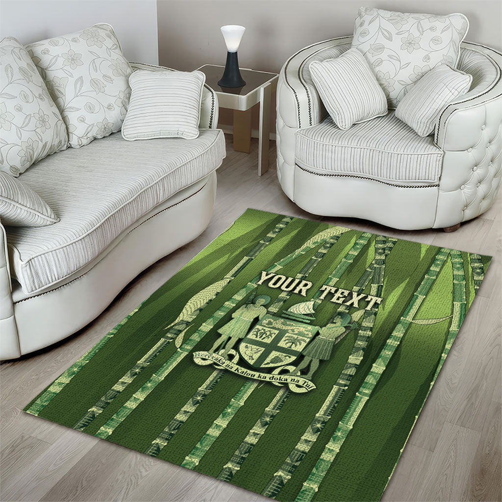 Personalised Fiji Language Week Sugarcane Masi Area Rug Green Tapa Tribal Pattern DT05 - Polynesian Pride