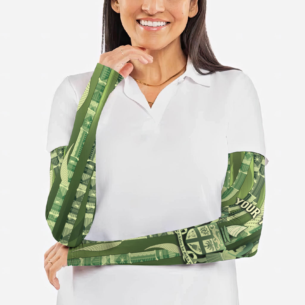 Personalised Fiji Language Week Sugarcane Masi Arm Sleeves Green Tapa Tribal Pattern DT05 - Polynesian Pride