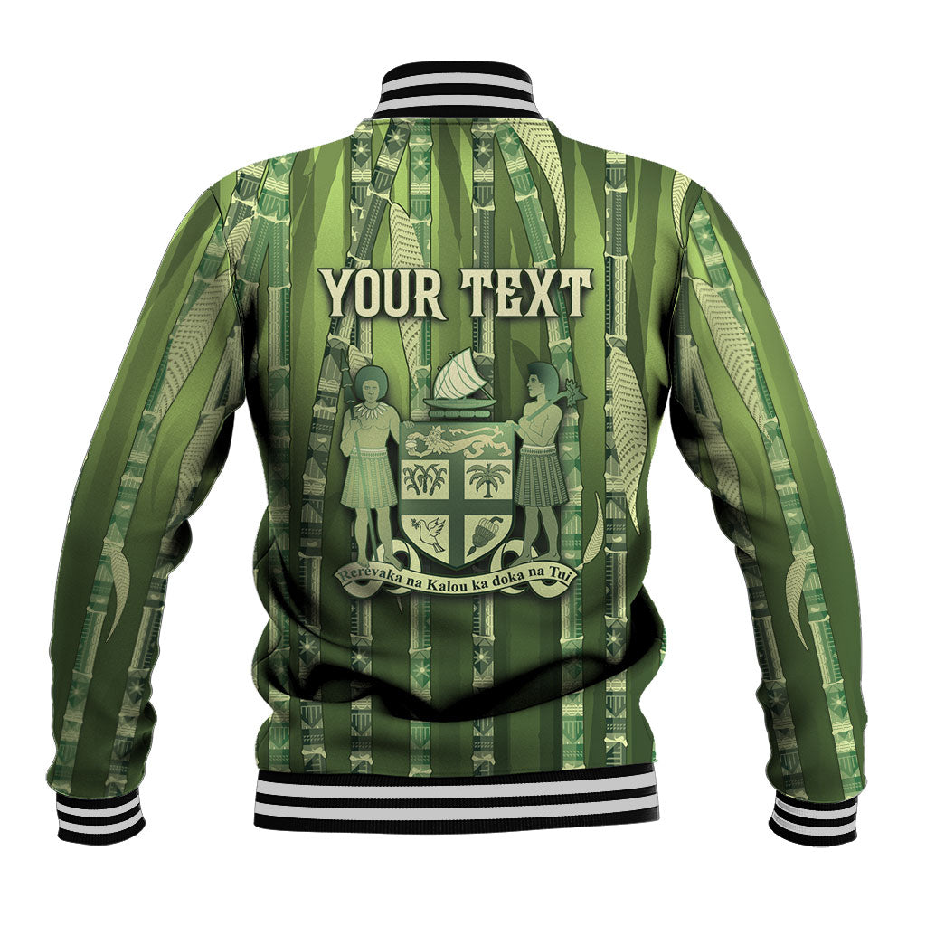 Personalised Fiji Language Week Sugarcane Masi Baseball Jacket Green Tapa Tribal Pattern DT05 - Polynesian Pride